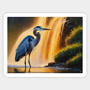 Blue Heron and Waterfall Sticker